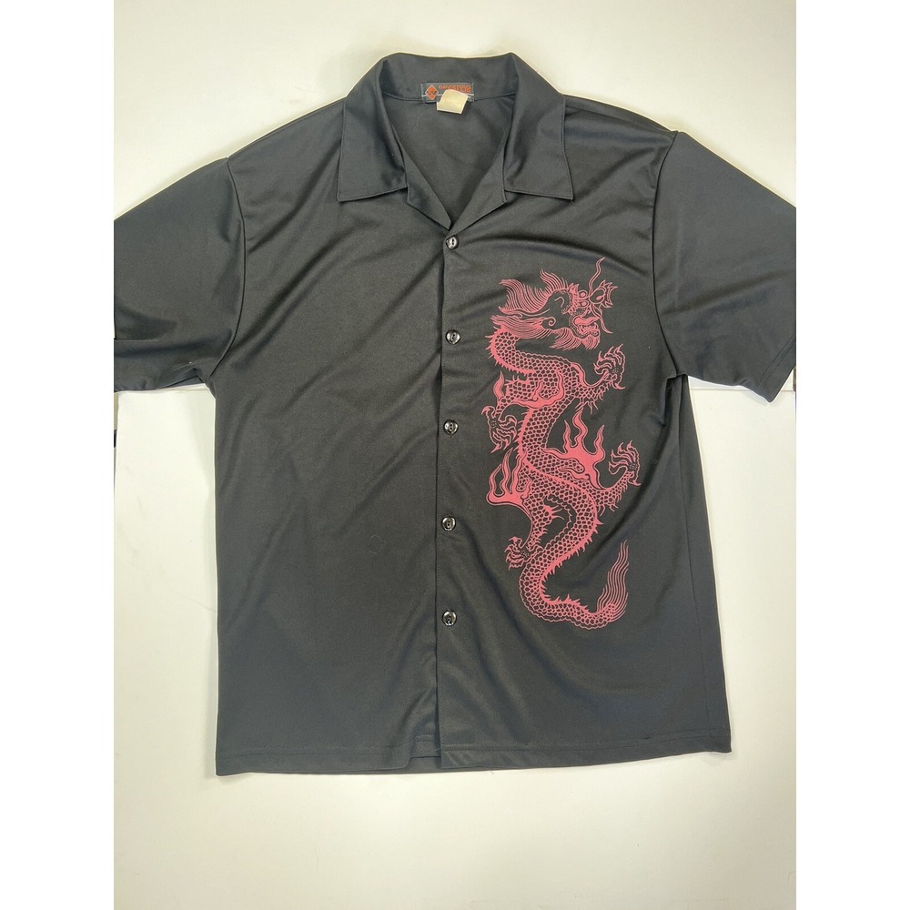 Dangerous Willie Shirt Dragon Men's M Black‎ Short Sleeve Button Made in USA VTG